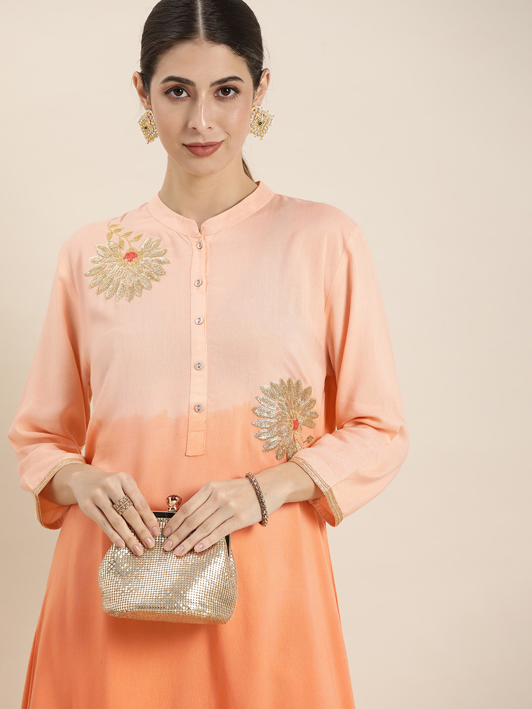 

all about you Women Orange Ombre Sequined Kurta
