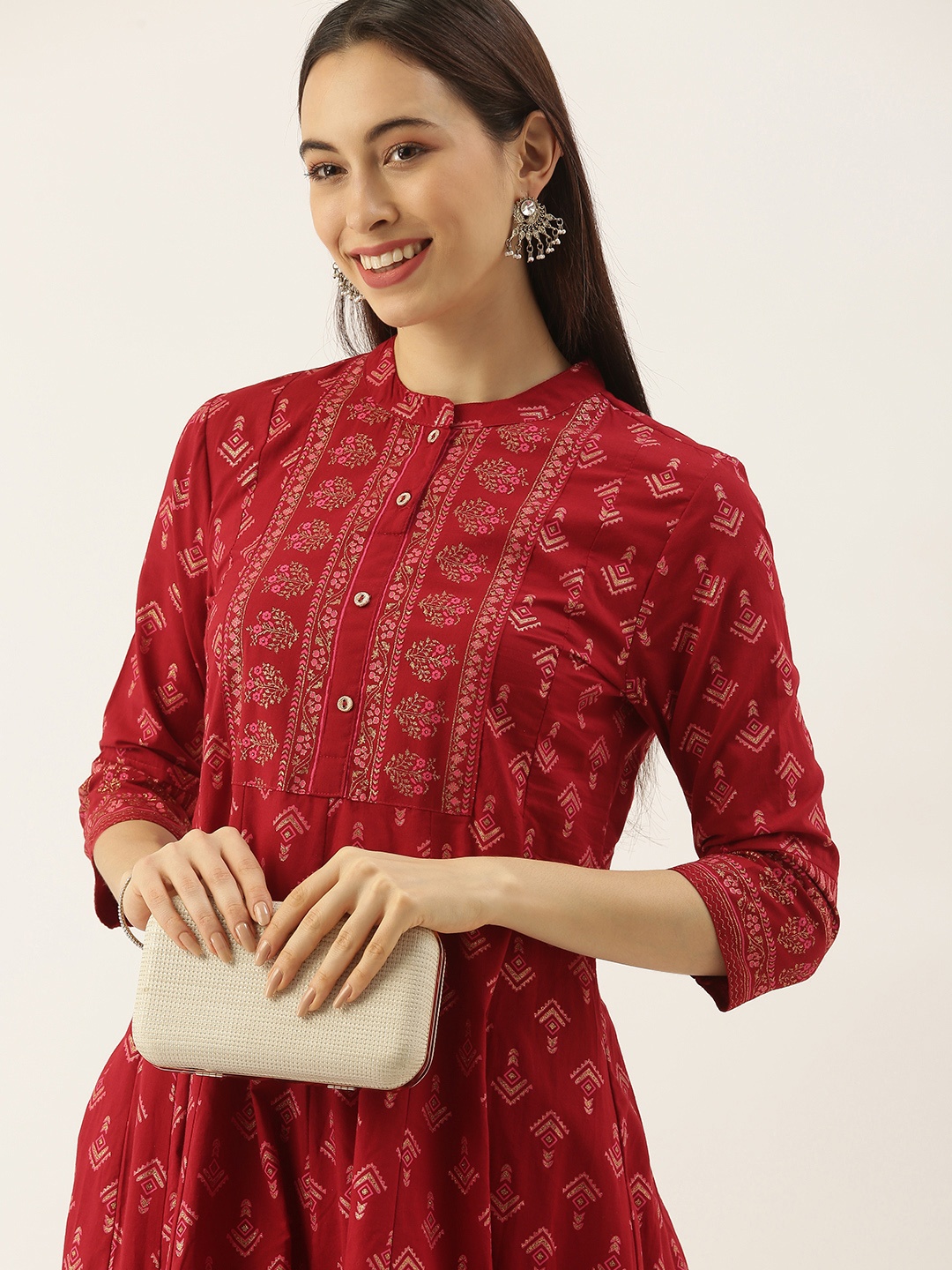 

all about you Women Maroon Ethnic Motifs Printed Kurta