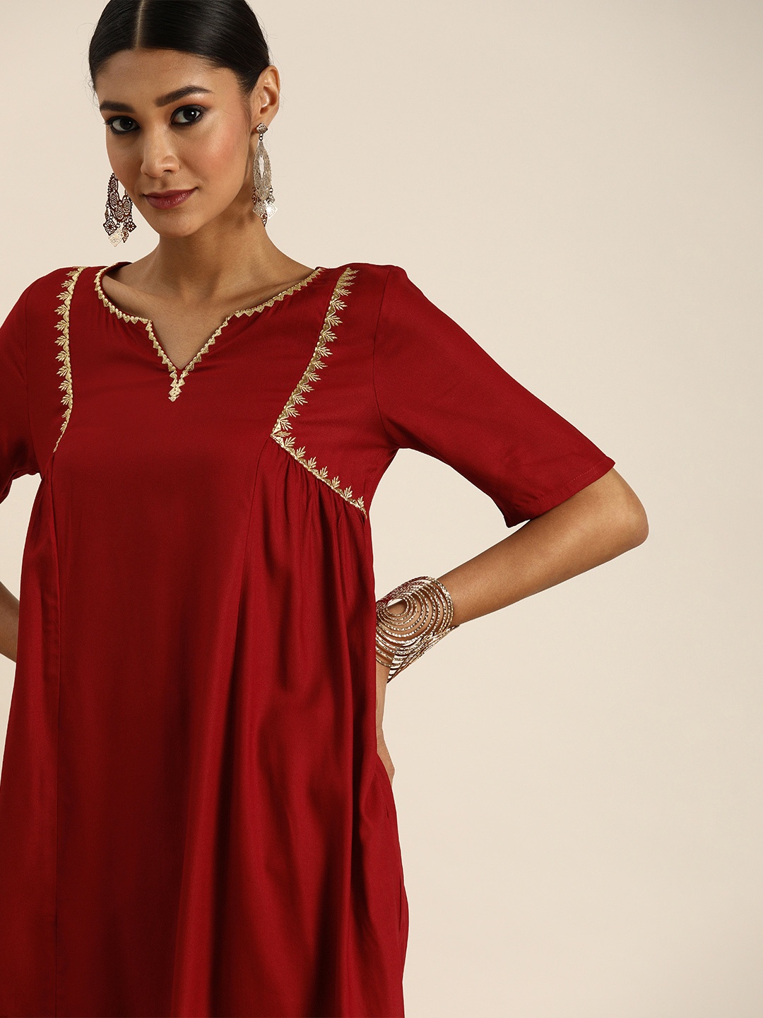 

all about you Women Maroon Thread Work Kurta