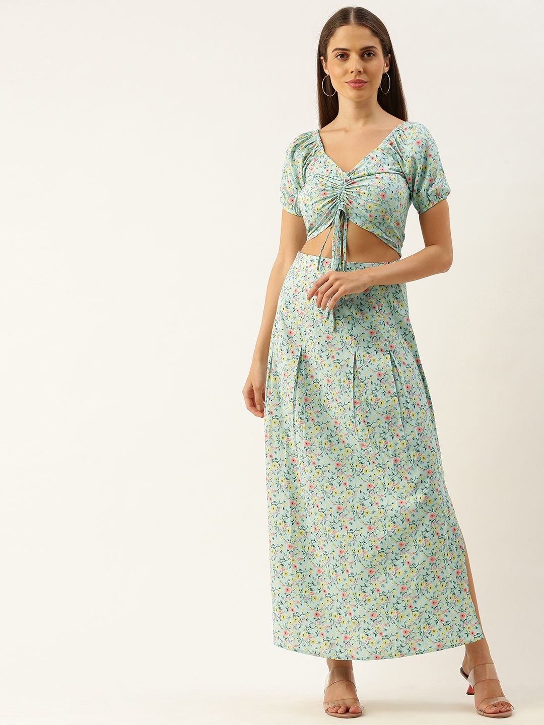 

Berrylush Women Green & Yellow Floral Printed Co-ordinate Sets Dress