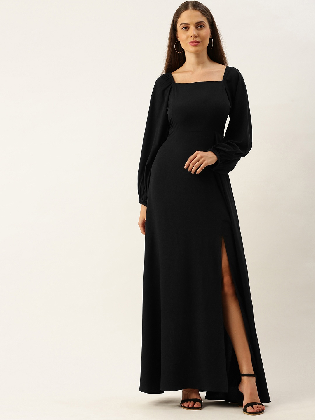 

Berrylush Women Black Solid High Slit Maxi Dress