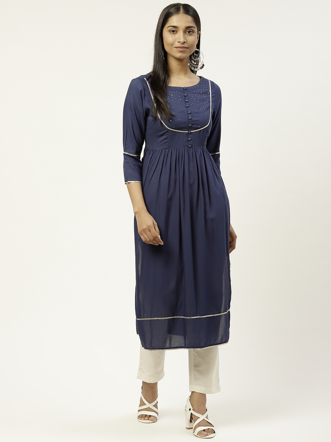 

DESI WOMANIYA Women Navy Blue Indigo Kurta