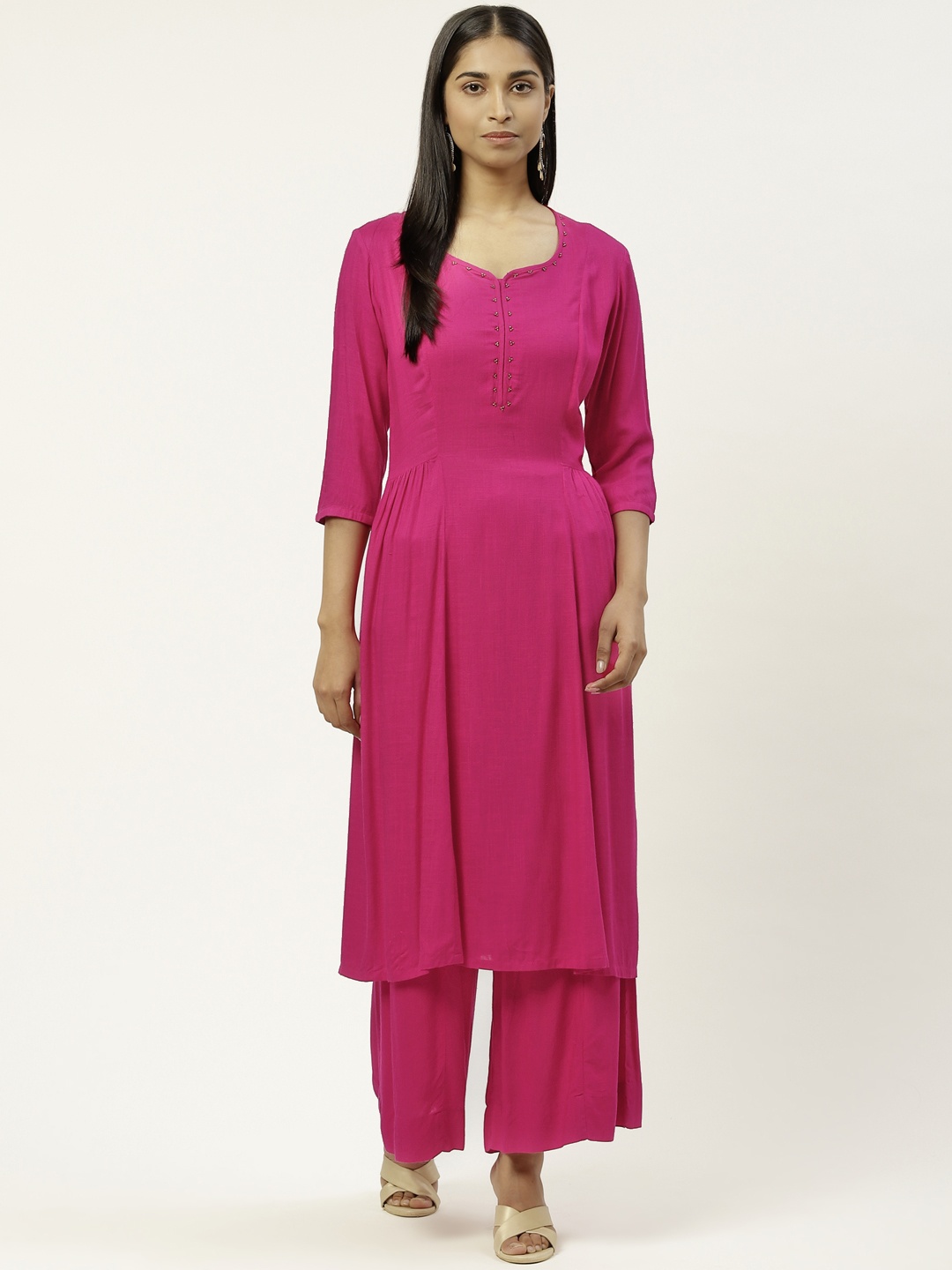 

DESI WOMANIYA Women Pink Gathered Waist Kurta with Palazzos