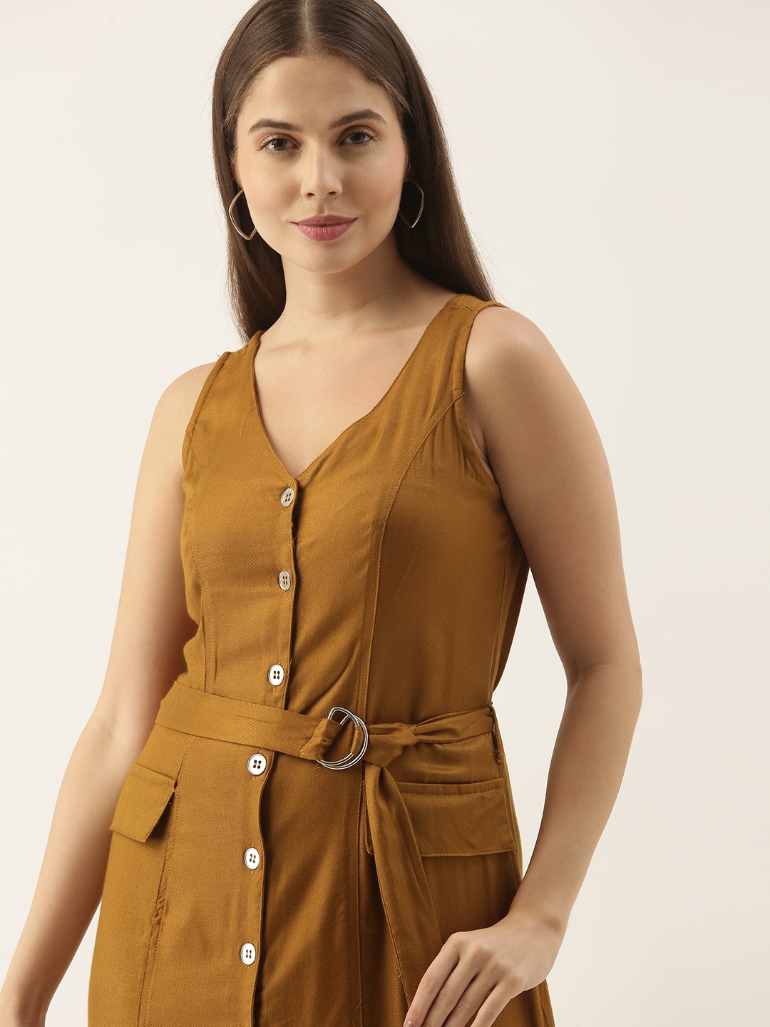 

Chemistry Women Brown Solid A-Line Dress With Belt