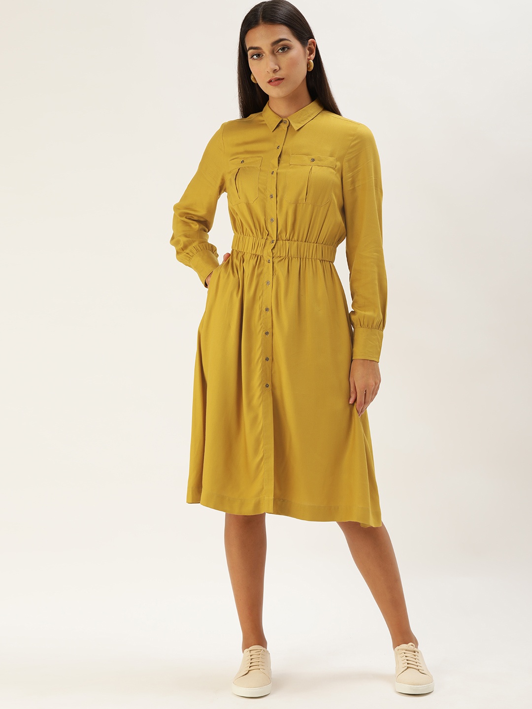 

Chemistry Mustard Yellow Solid Shirt Dress