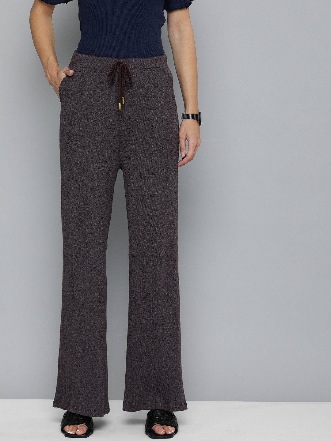 

Chemistry Women Grey Straight Leg Trousers, Brown