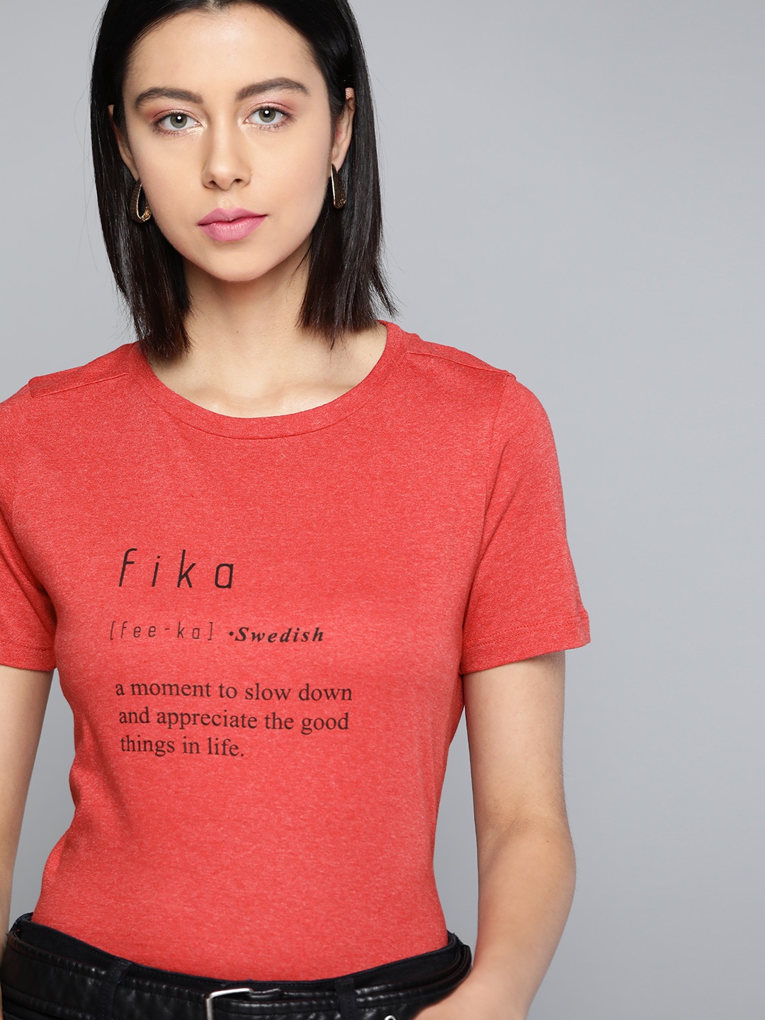 

Chemistry Women Rust Red & Black Typography Printed T-shirt
