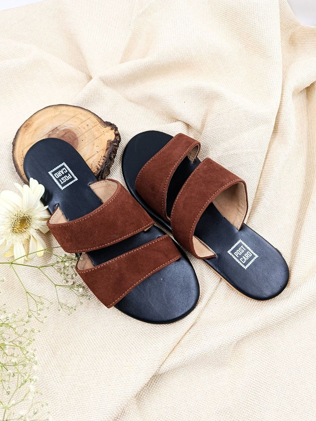 

POSTCARD Women Brown Solid Open Toe Flats