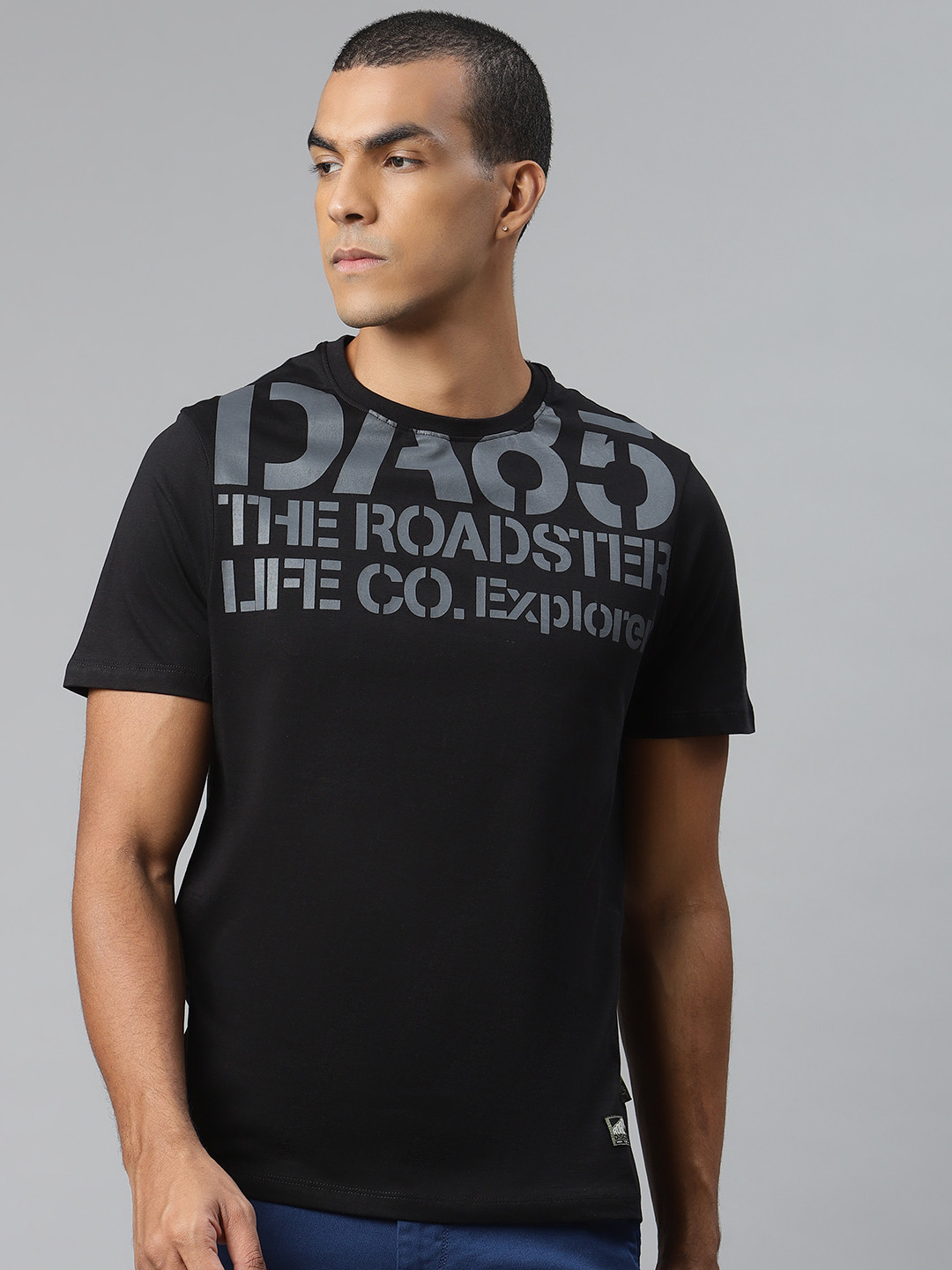 

Roadster x Discovery Adventures Men Black Cotton Pure Cotton T-shirt with Anti Microbial Finish