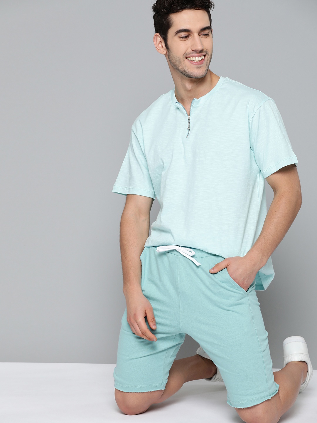 

M&H Easy Men Blue Solid Regular Fit Cotton Knitted Shorts
