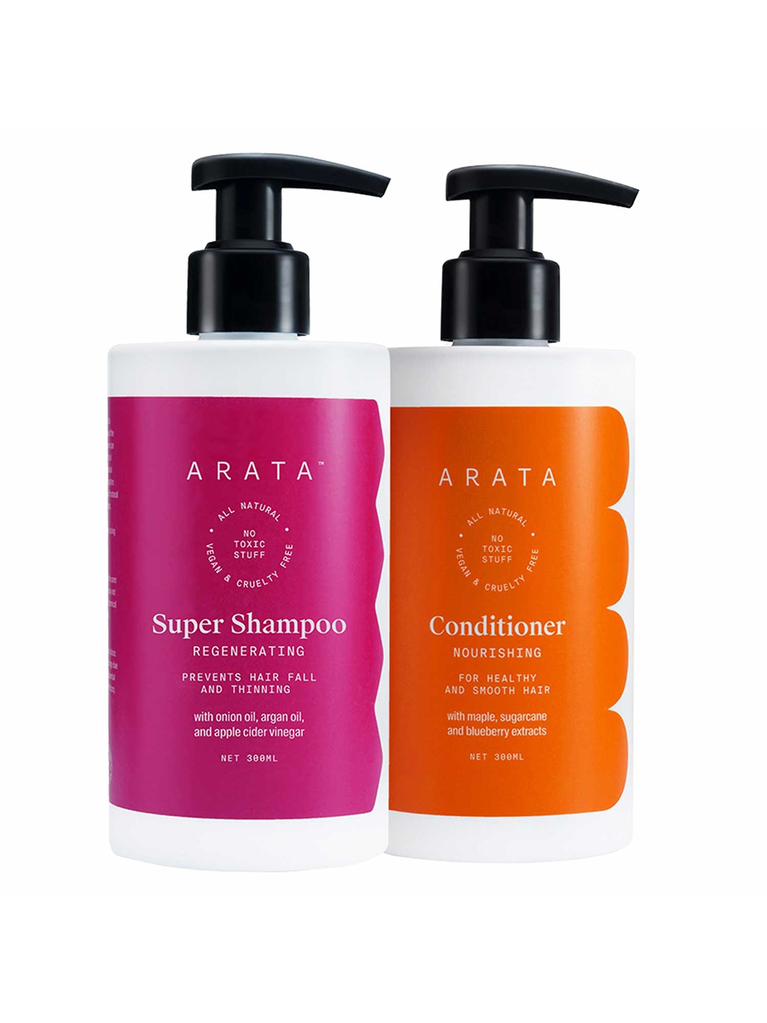 

ARATA Hair Fall Control Combo - Shampoo & Conditioner - 300 ml Each, Pink