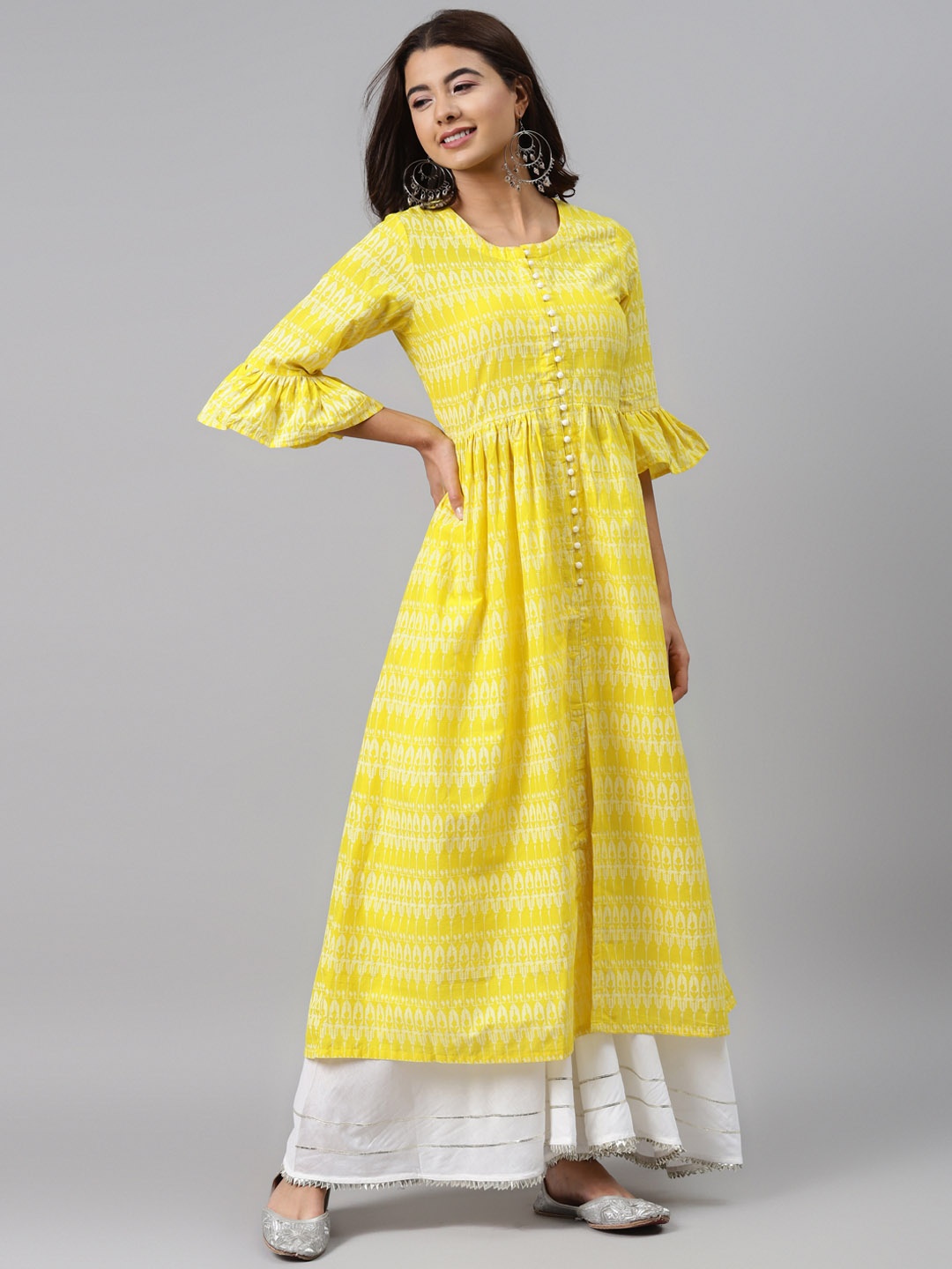 

Gerua By Libas Women Yellow Ethnic Motifs Printed Bell Sleeves Kurta