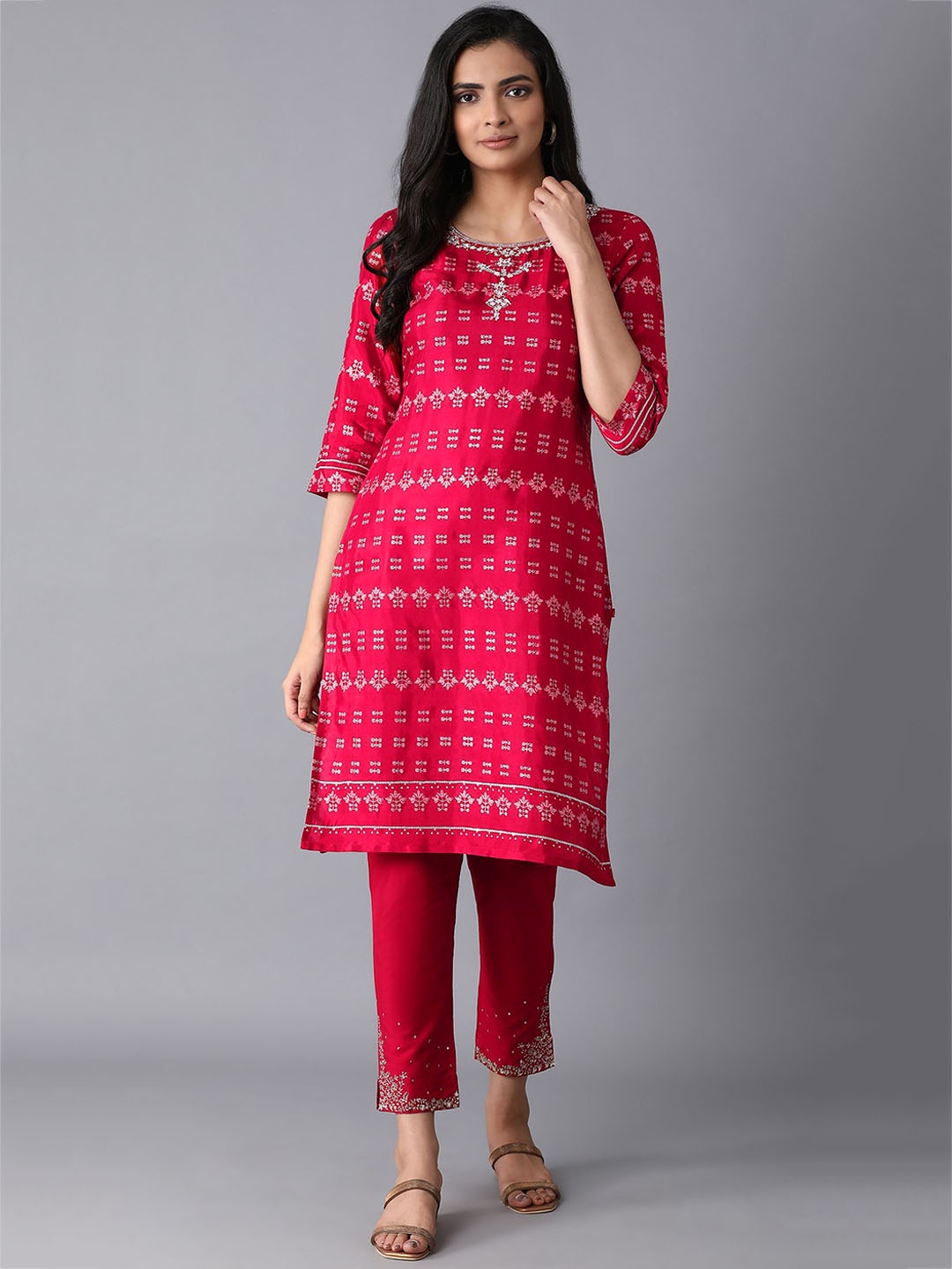 

W Women Red Ethnic Motifs Printed Kurta