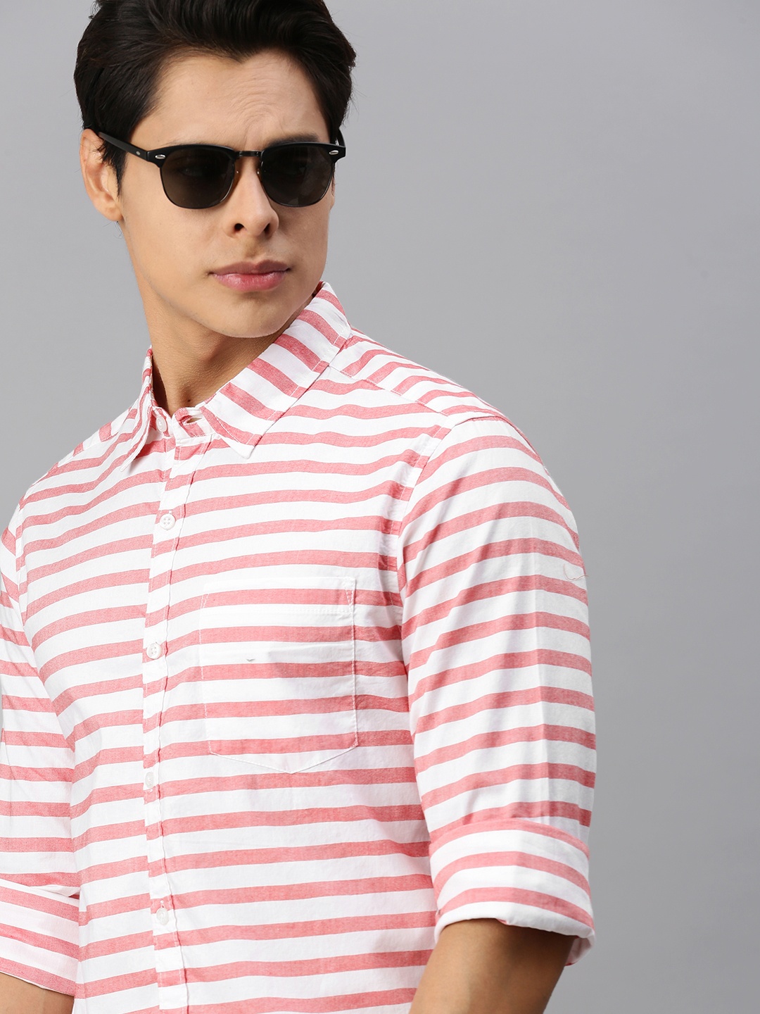 

Harvard Men Pink & White Horizontal Striped Casual Shirt