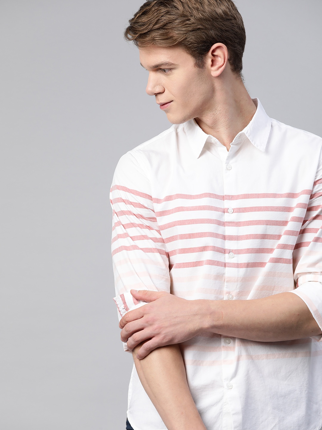 

Harvard Men White & Pink Pure Cotton Horizontal Striped Sustainable Casual Shirt