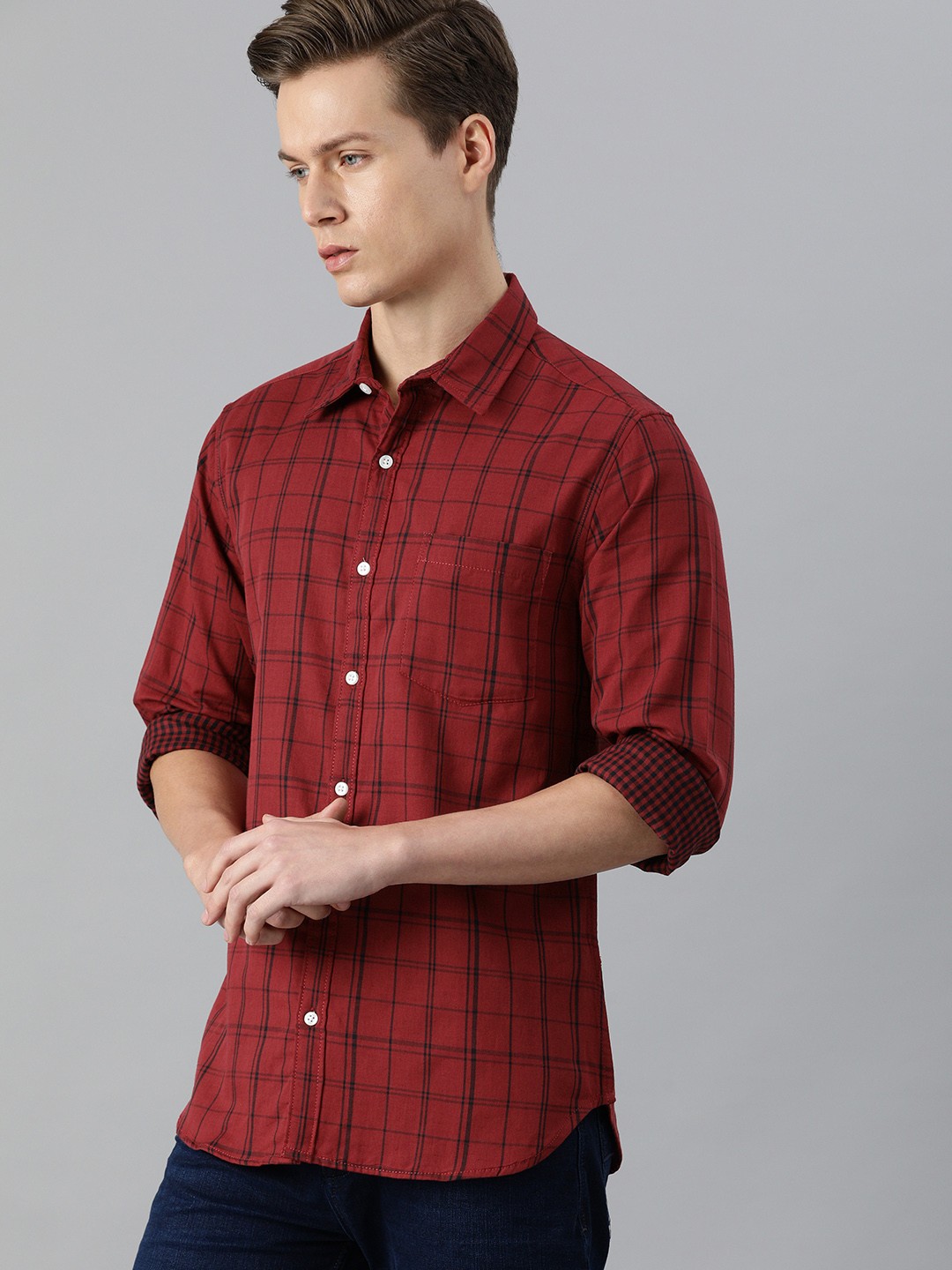 

Harvard Men Maroon & Black Checked Cotton Casual Shirt