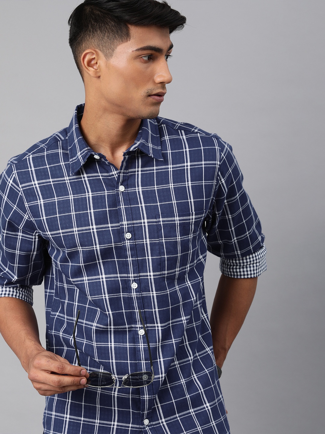 

Harvard Men Blue & White Tartan Checked Casual Shirt
