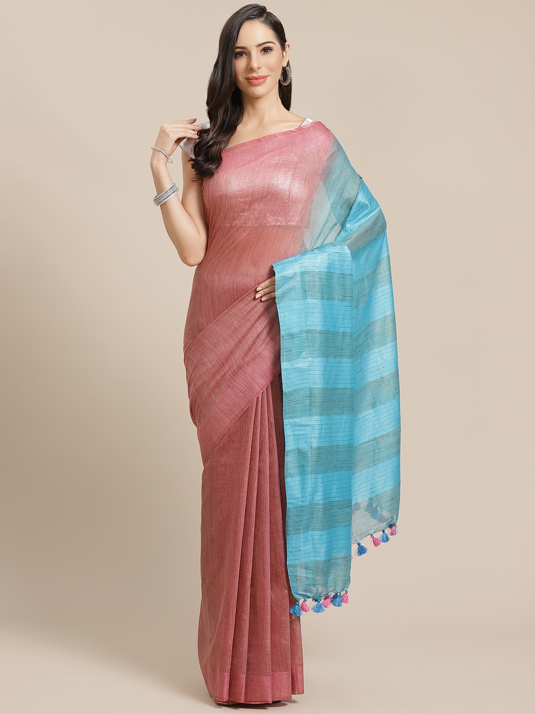 

Kalakari India Dusty Pink Solid Bhagalpuri Handloom Saree