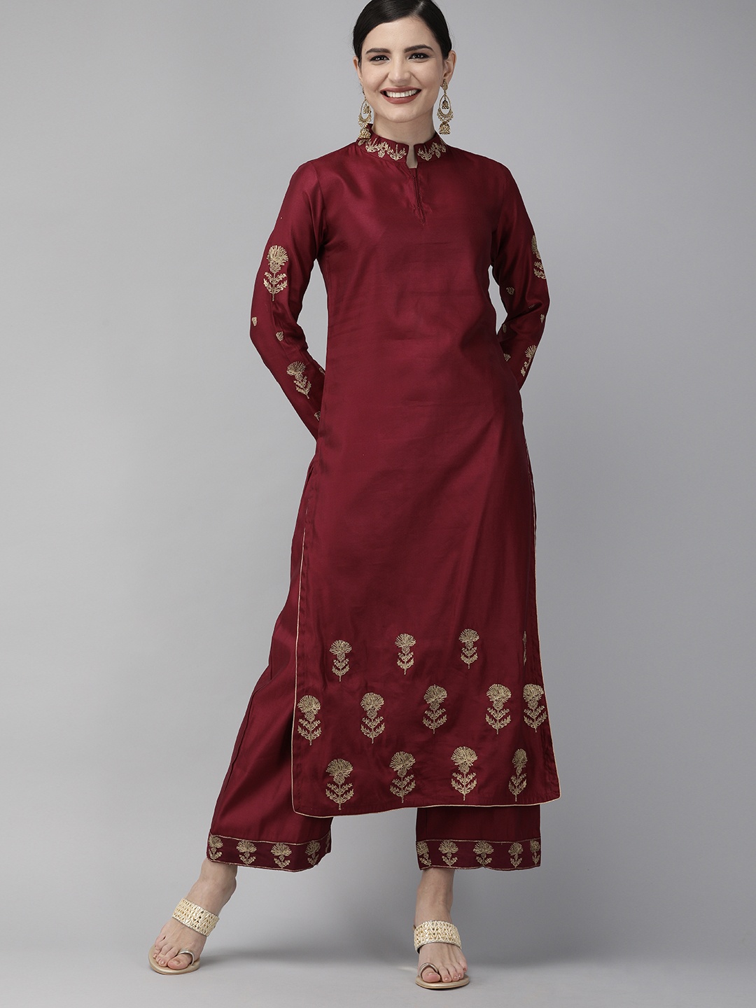 

Indo Era Women Maroon Embroidered Kurta with Palazzos