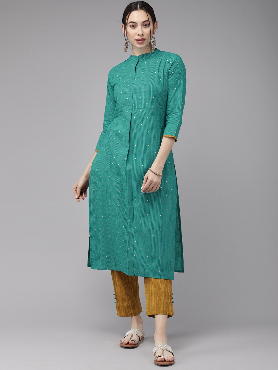 

Indo Era Women Green & Blue Printed Kurta with Palazzos