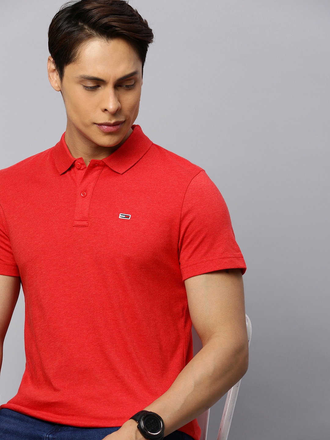 

Tommy Hilfiger Men Red Solid Polo Collar T-shirt