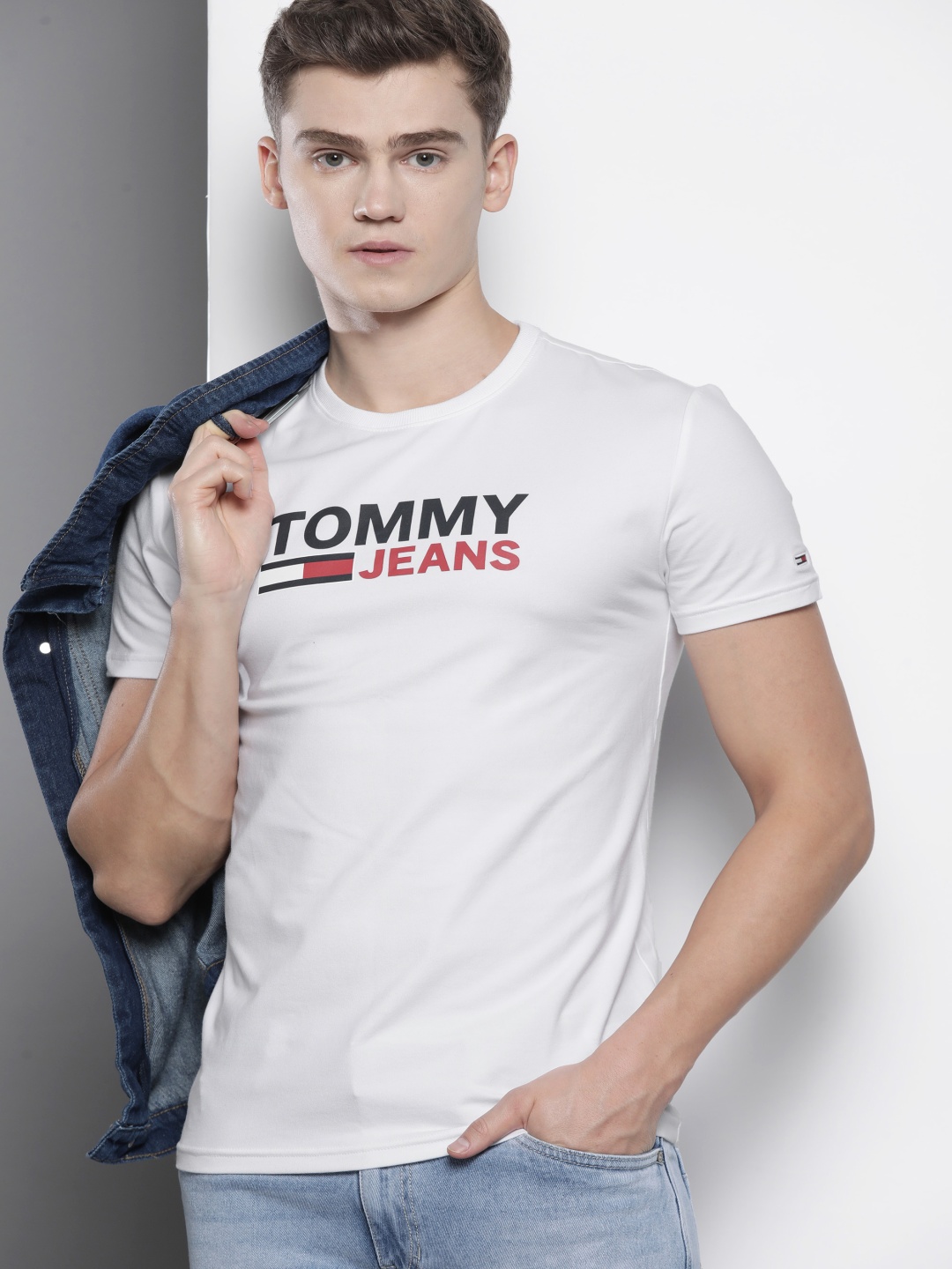 

Tommy Hilfiger Brand Logo Print Round Neck Slim Fit T-shirt, White