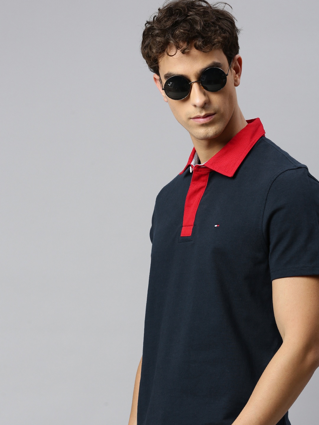 

Tommy Hilfiger Men Navy Blue Solid Pure Cotton Polo Collar Pure Cotton T-shirt
