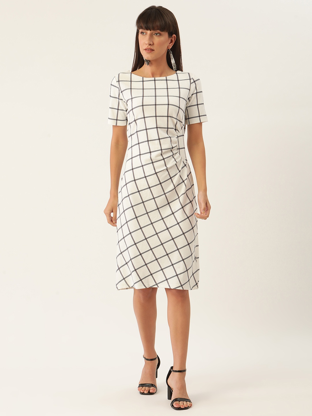 

ZOELLA Women White Checked Sheath Dress