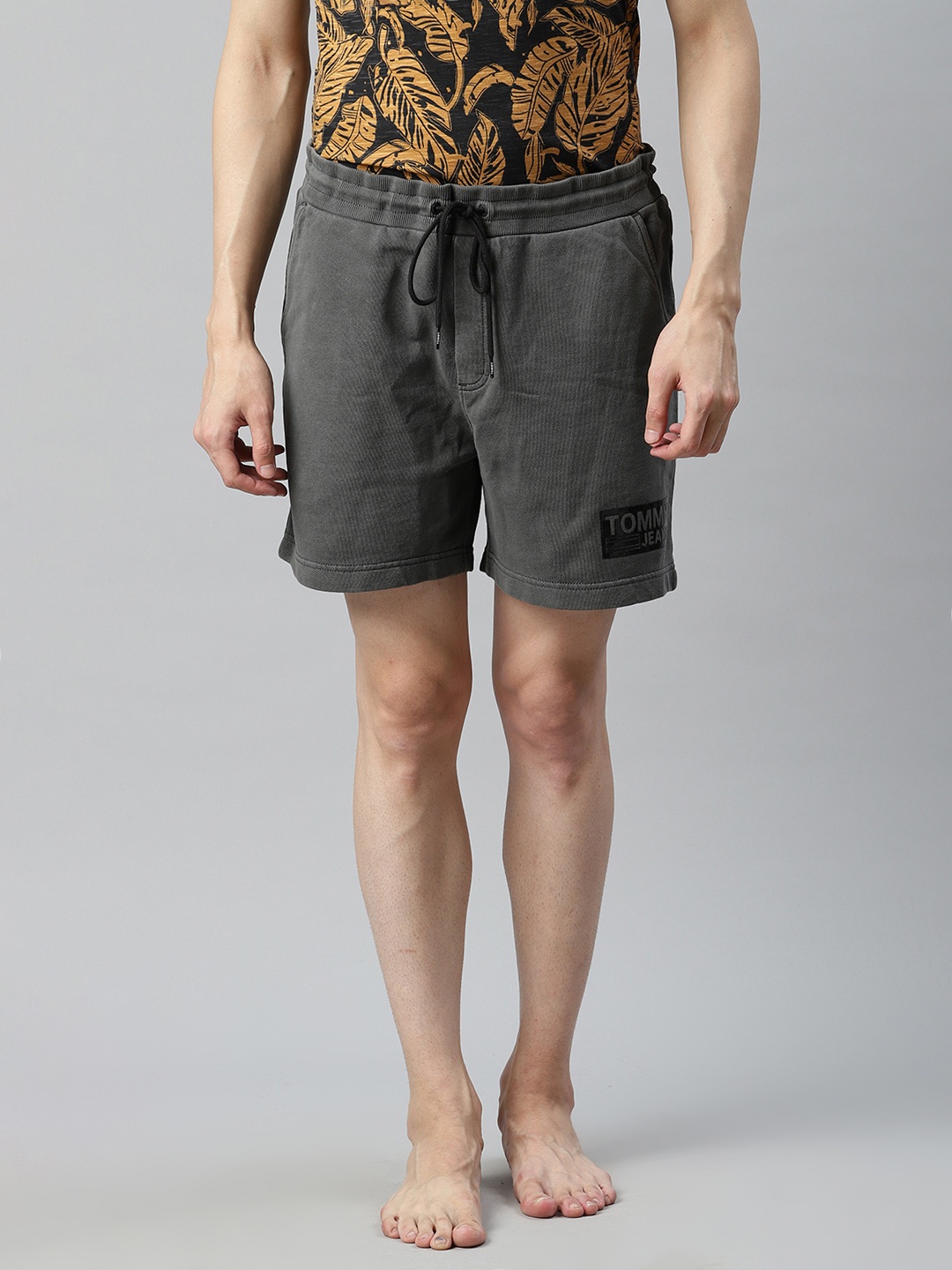 

Tommy Hilfiger Men Charcoal Grey Solid Regular Fit Tonal Logo Beach Shorts