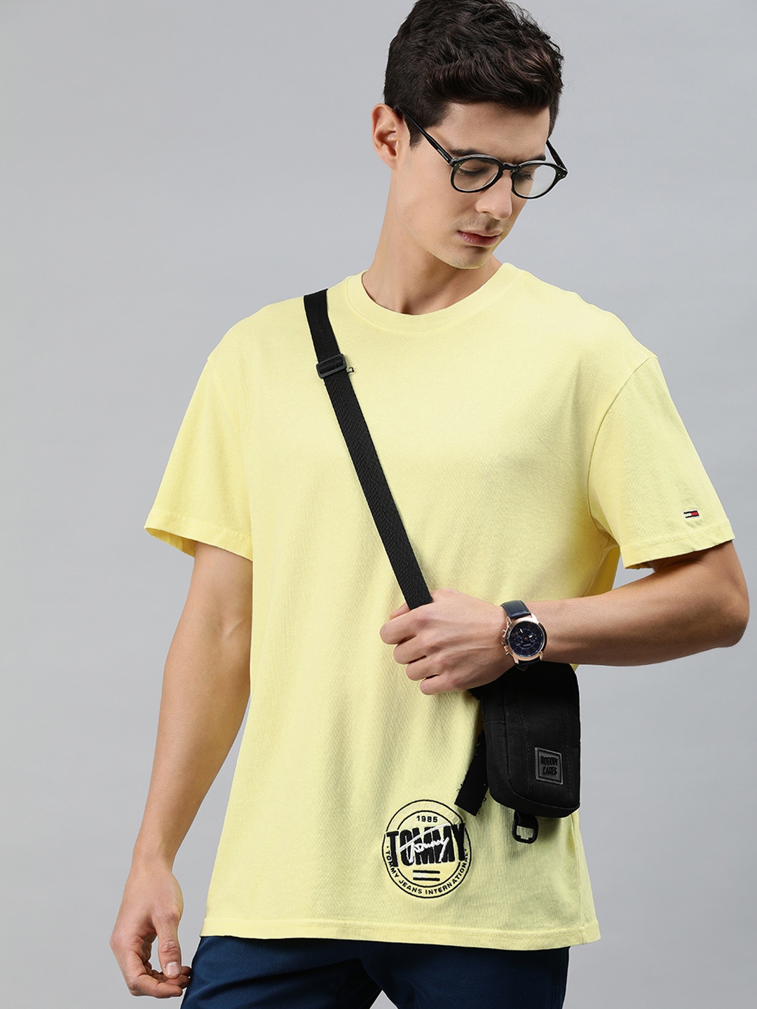 

Tommy Hilfiger Men Yellow Printed Round Neck Pure Cotton T-shirt