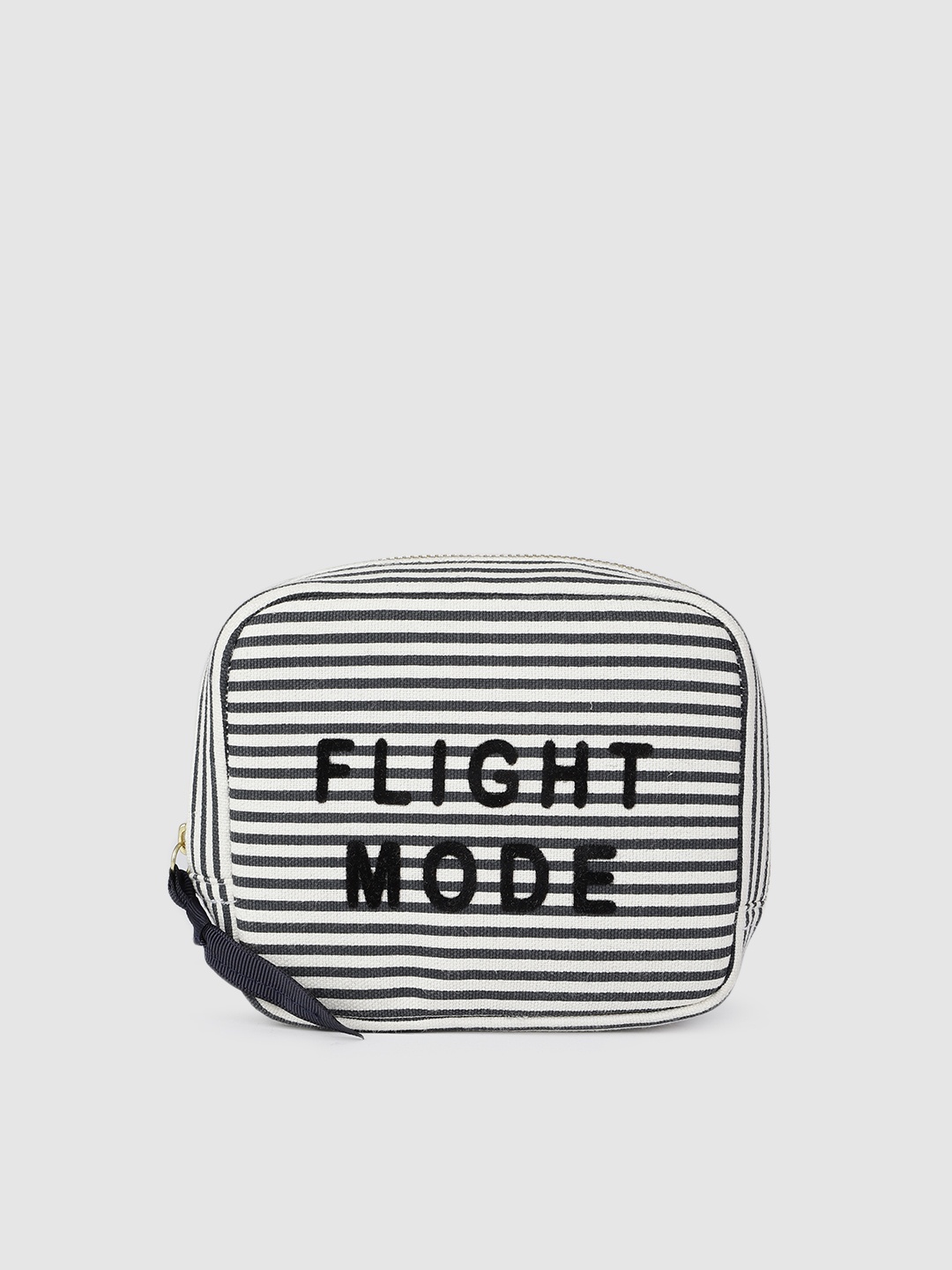 

Accessorize Women Navy Blue & Beige Striped Travel Toiletry Pouch