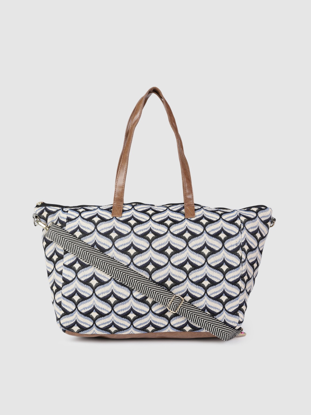 

Accessorize Navy Blue & Beige Printed Handheld Bag