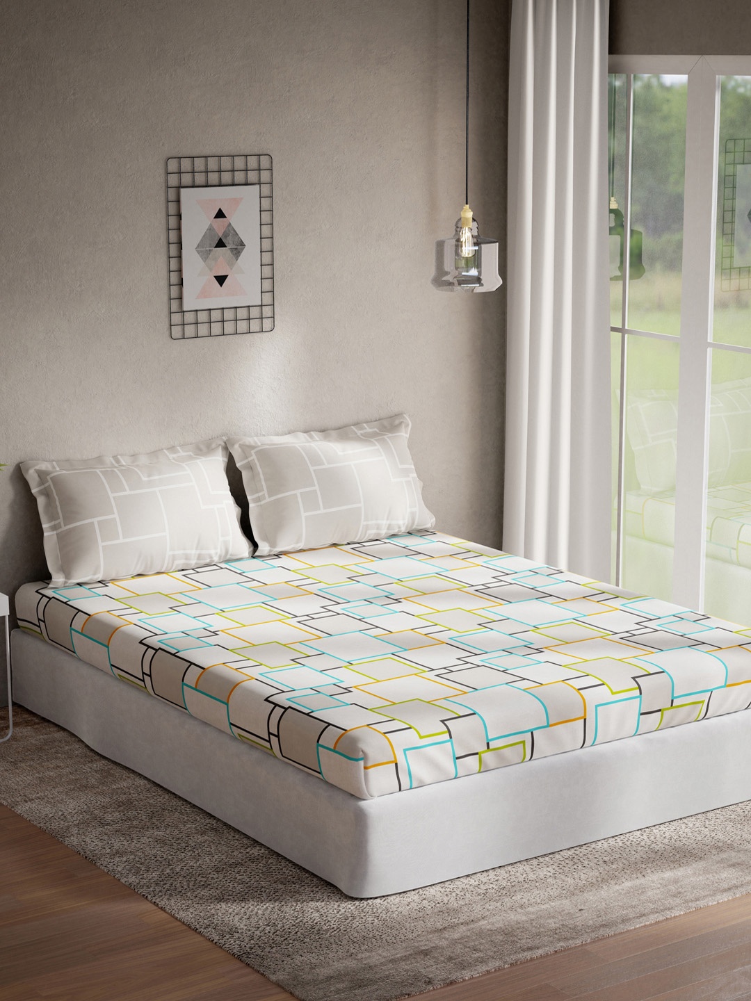 

DDecor Grey & White Floral 144 TC Cotton 1 Queen Bedsheet with 2 Pillow Covers