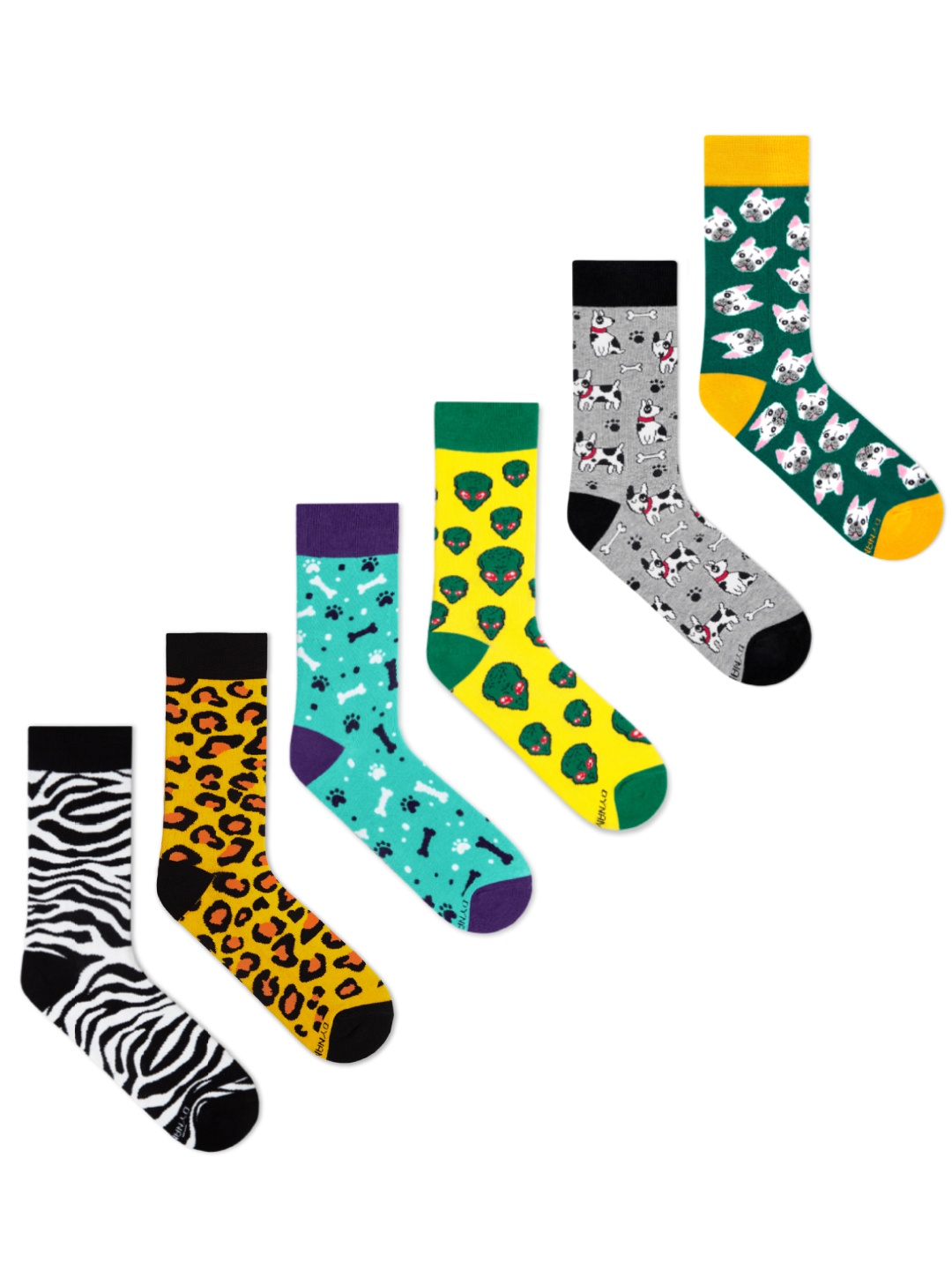 

Dynamocks Unisex Pack Of 6 Patterned Sustainable Calf-Length Socks, Black