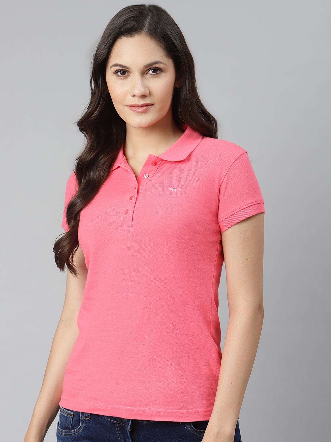 

Park Avenue Women Pink Solid Polo Collar T-shirt