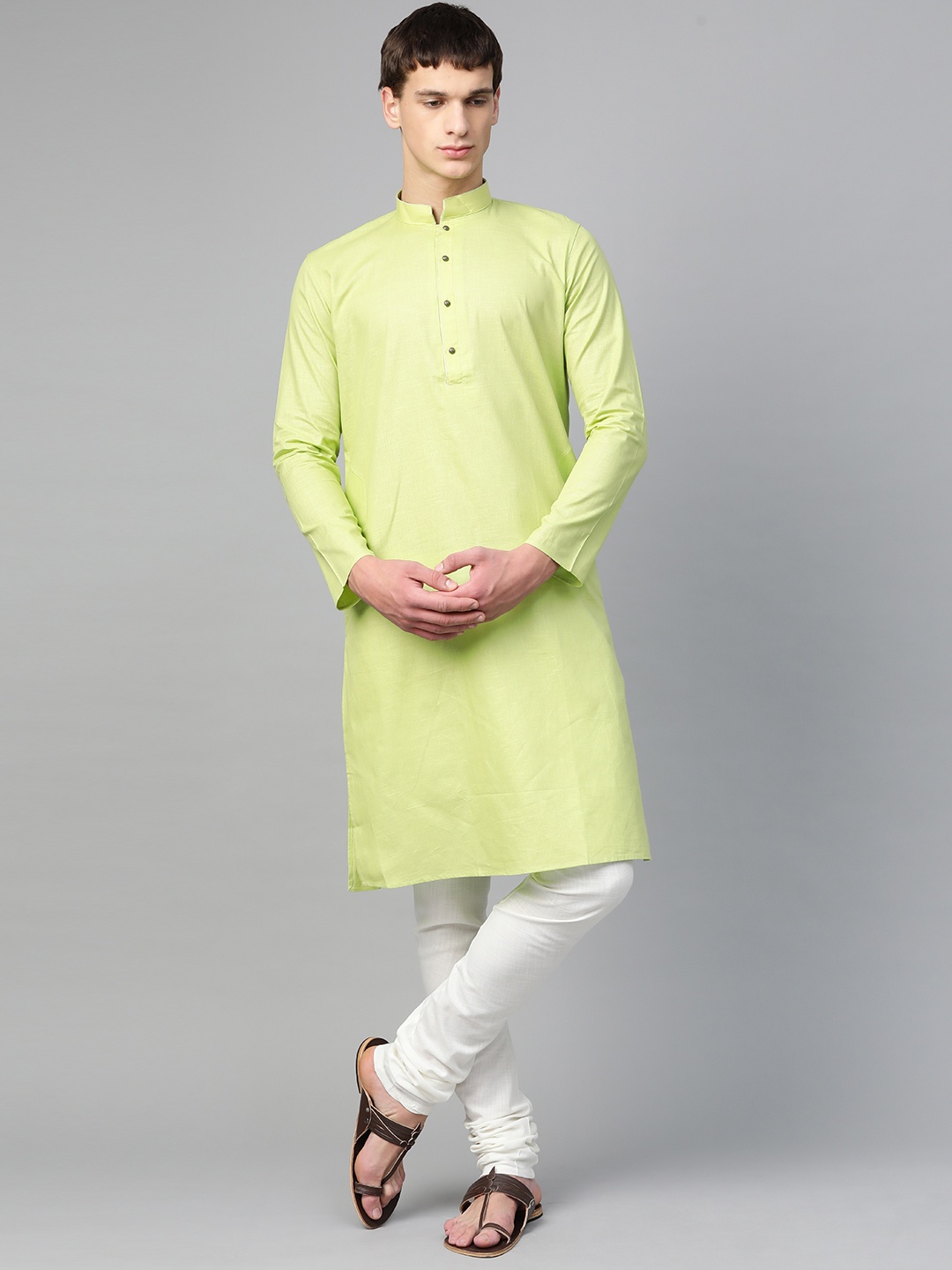 

Manthan Men Green Solid Mandarin Collar kurta