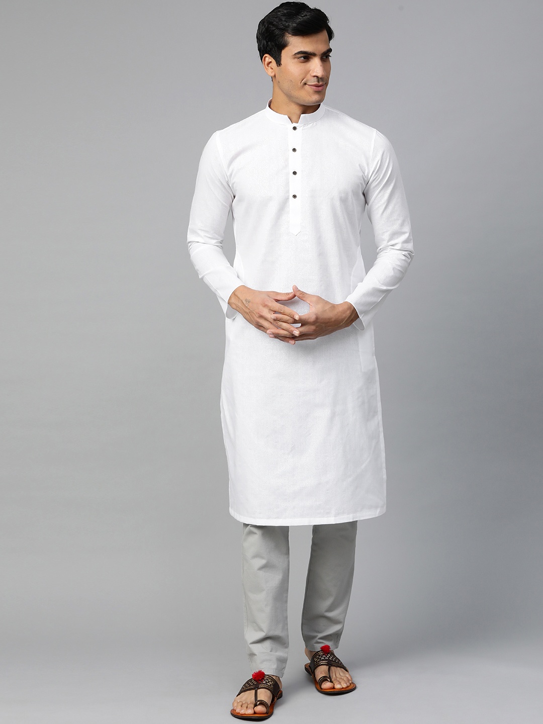 

Manthan Men White Ethnic Motif Printed Mandarin Collar Kurta