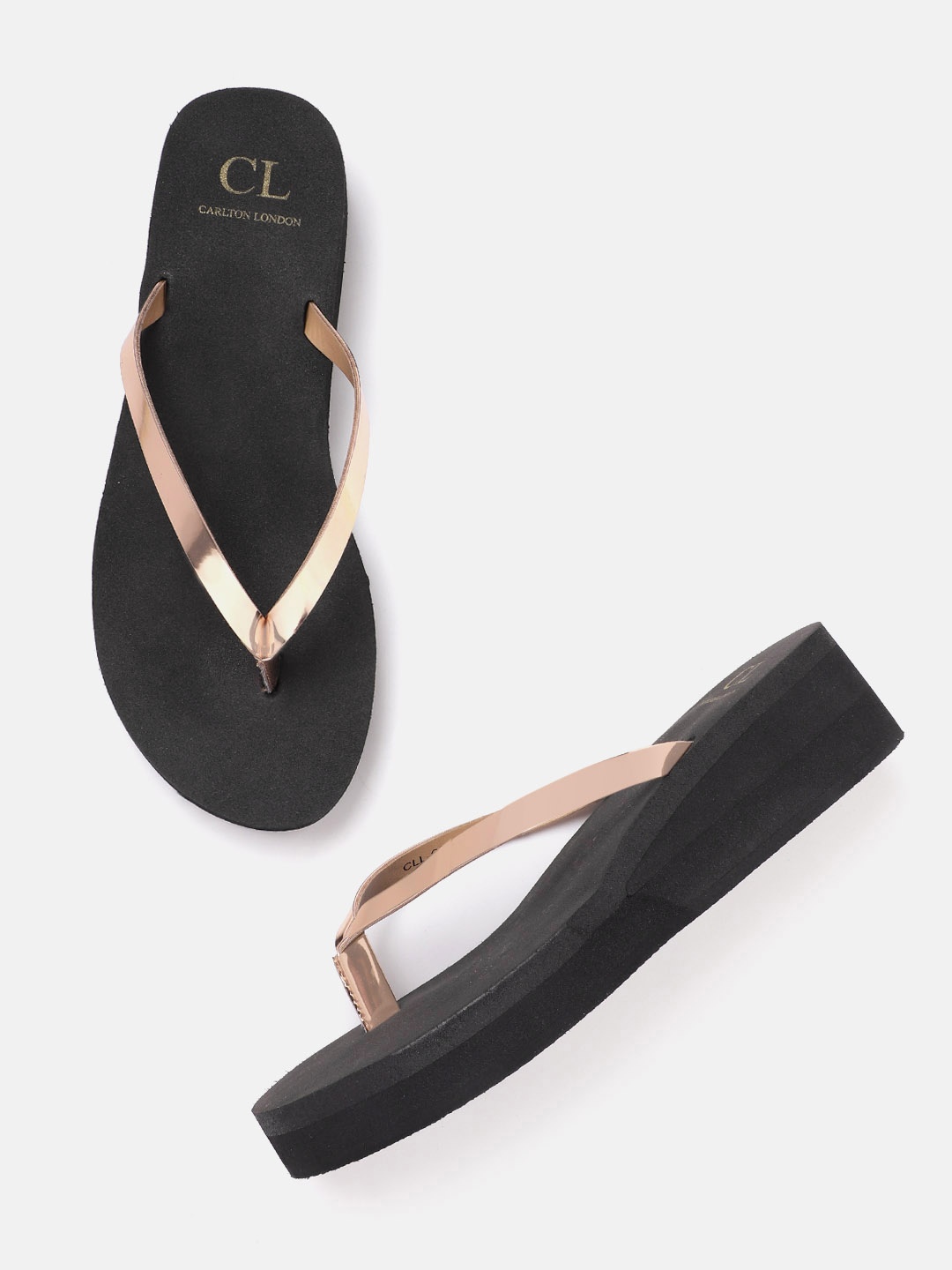 

Carlton London Women Rose Gold-Toned Heeled Flip-Flops