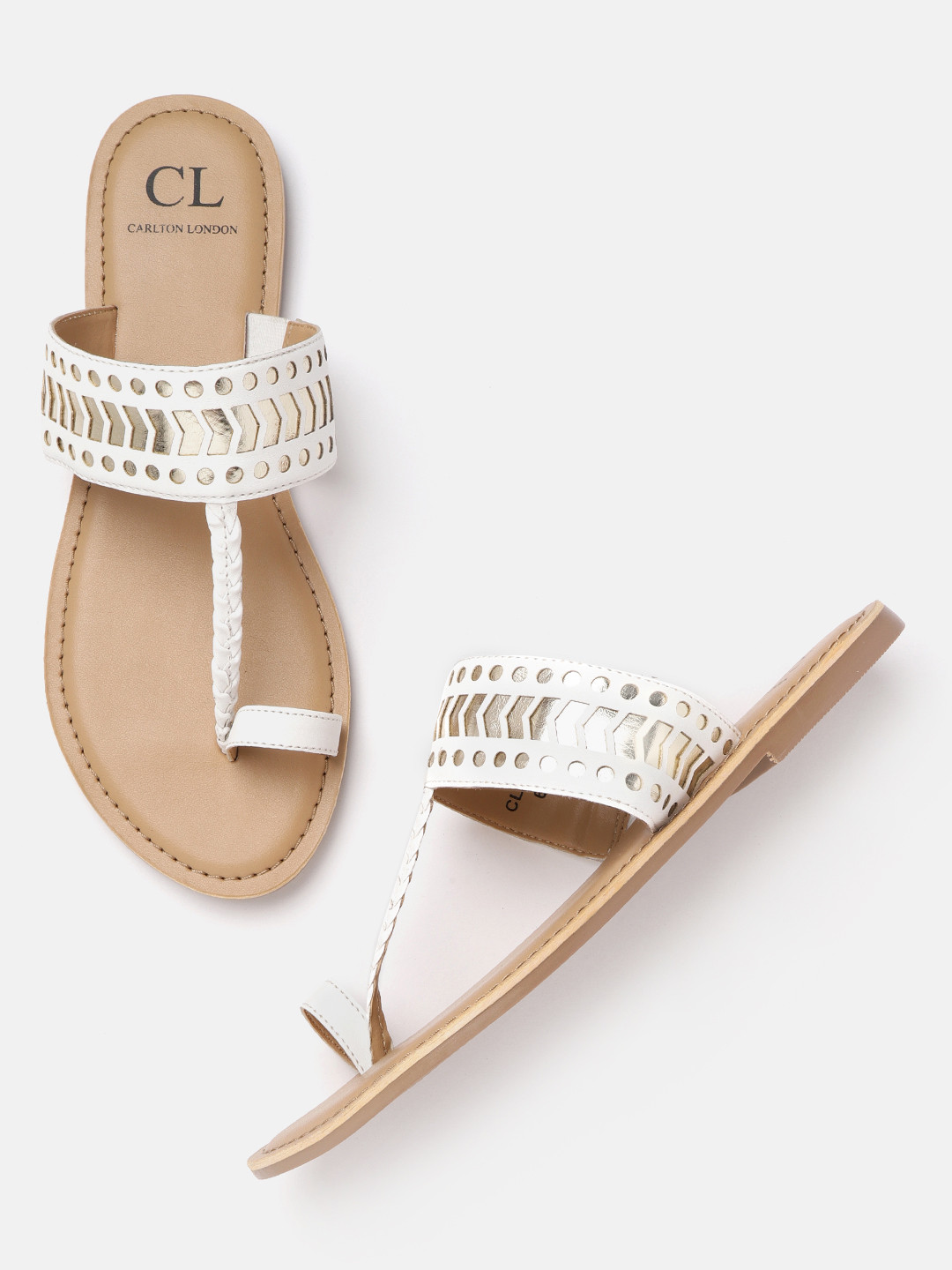 

Carlton London Women White & Gold-Toned Cut-Work One Toe Flats