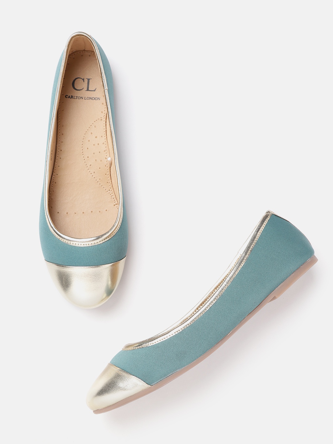 

Carlton London Women Sea Green & Gold-Toned Colourblocked Ballerinas