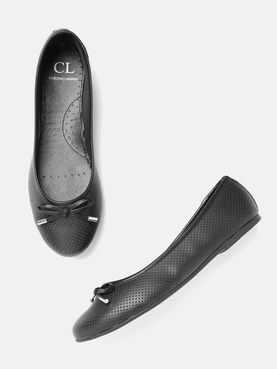 

Carlton London Women Black Perforated Ballerinas with Bow Detail