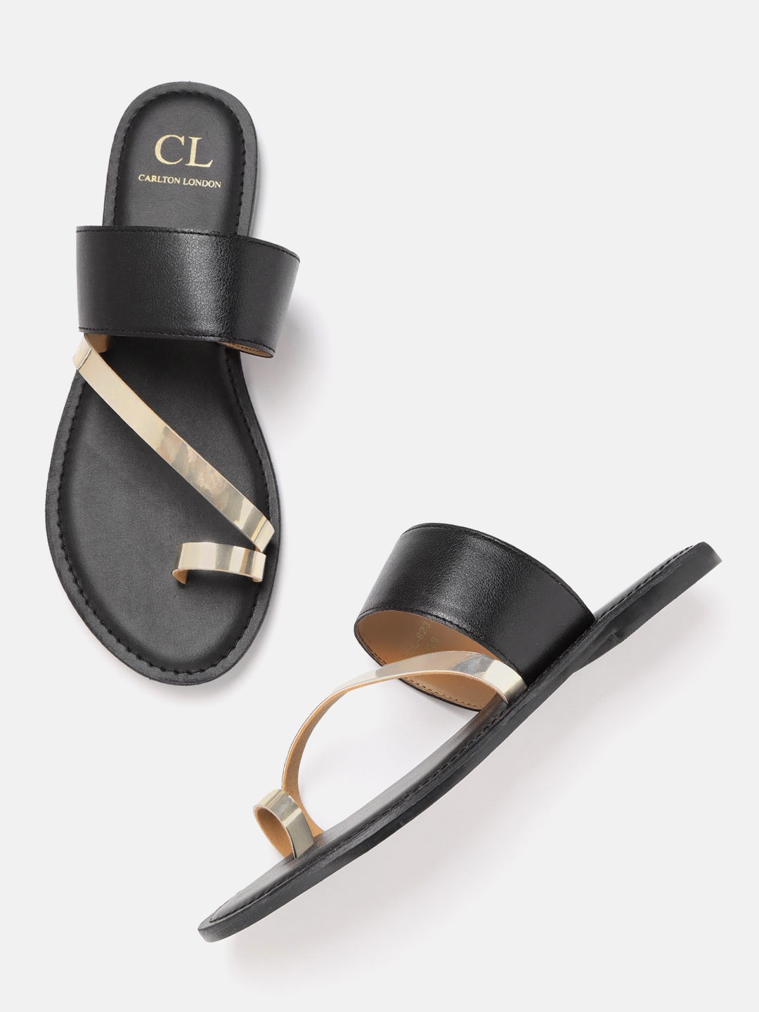 

Carlton London Women Black & Gold-Toned Colourblocked One Toe Flats