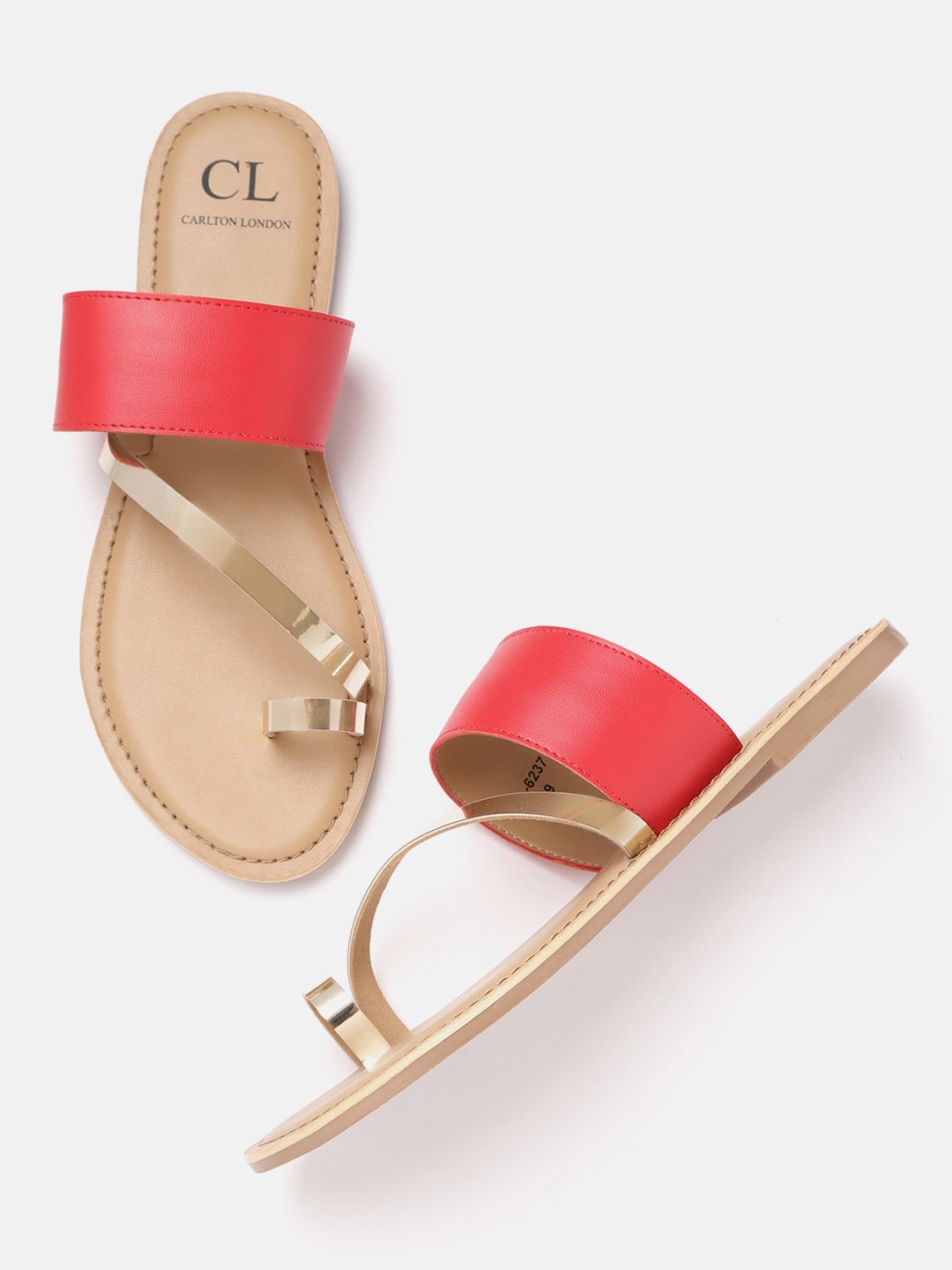 

Carlton London Women Red & Gold-Toned Colourblocked One Toe Flats