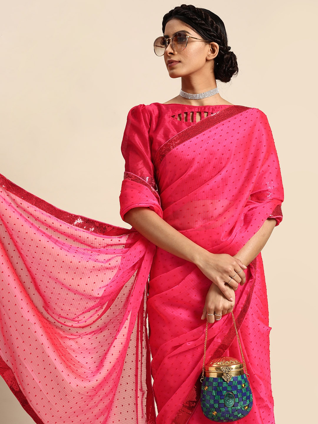 

SHAVYA Magenta Woven Design Saree
