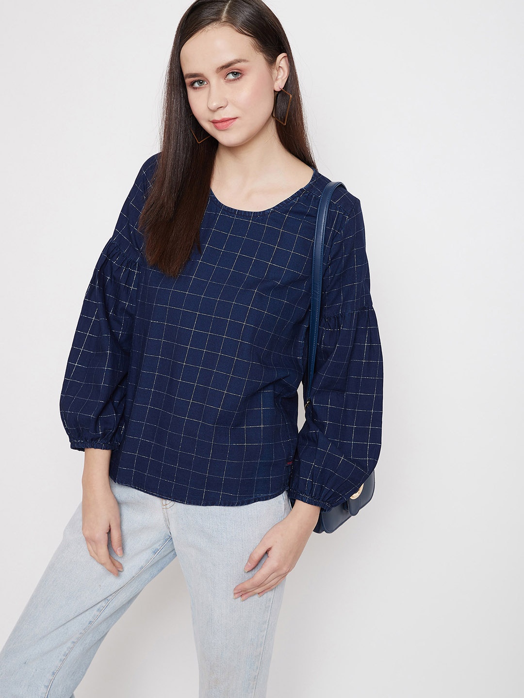 

Crimsoune Club Navy Blue Checked Top