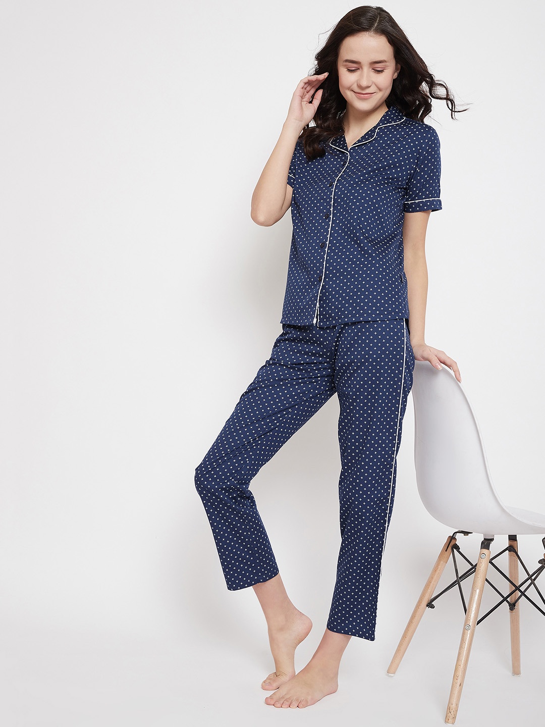 

Crimsoune Club Women Navy Blue Printed Night Suit