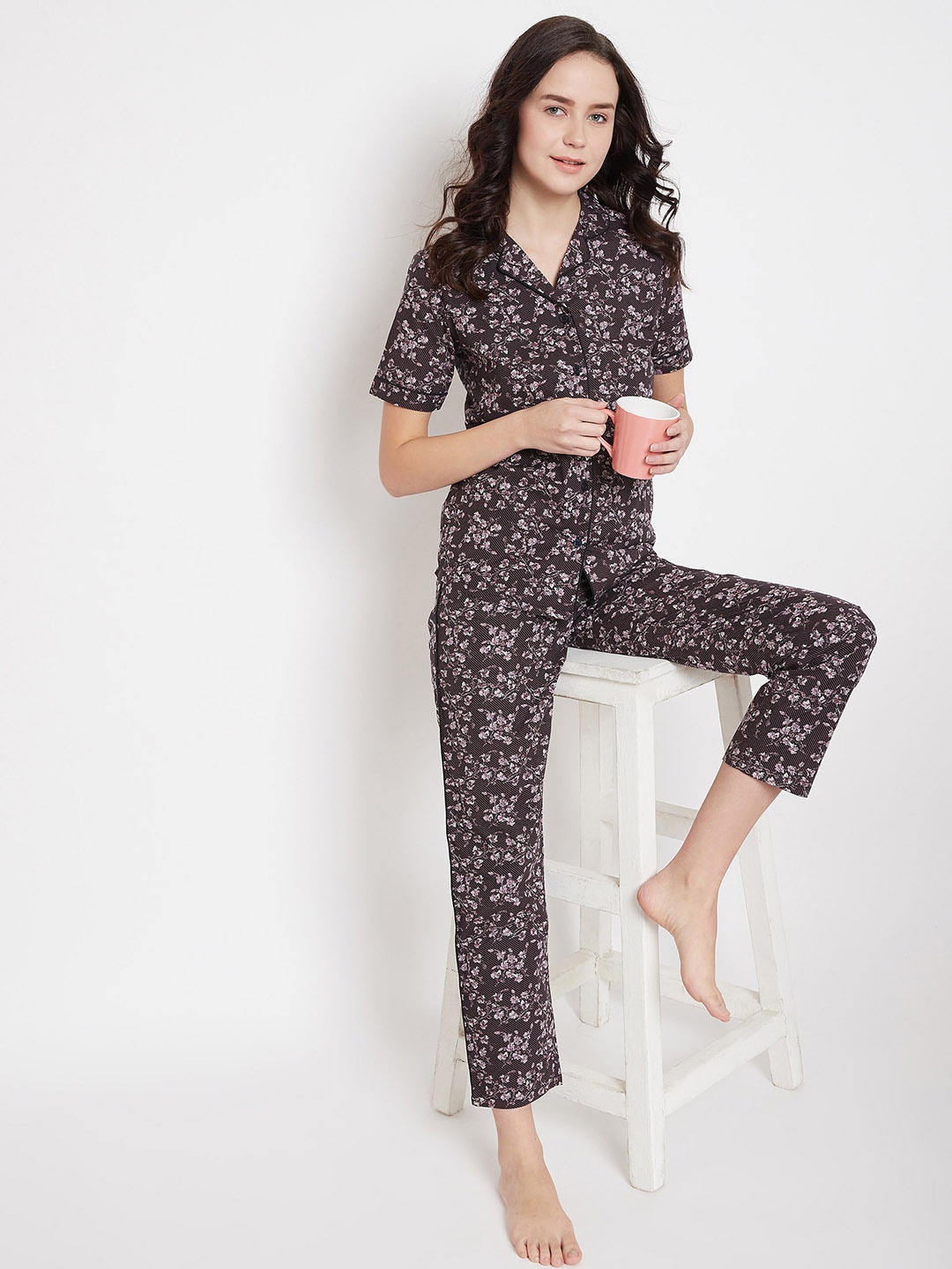 

Crimsoune Club Women Navy Blue & Off-White Printed Night suit