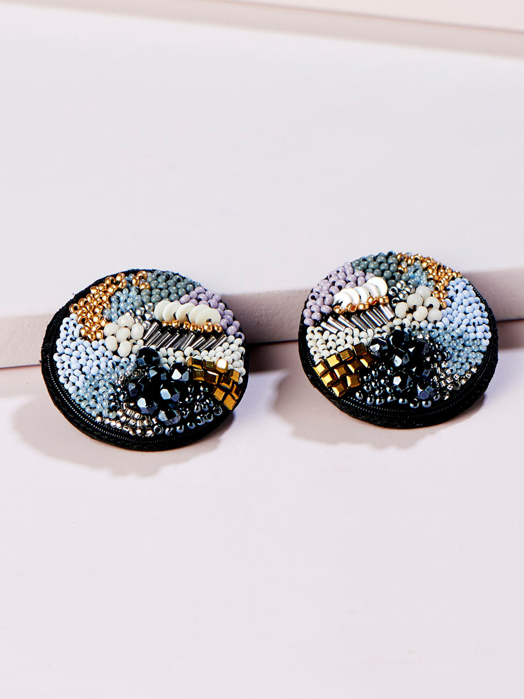 

Runway Ritual Blue & Black Circular Drop Earrings