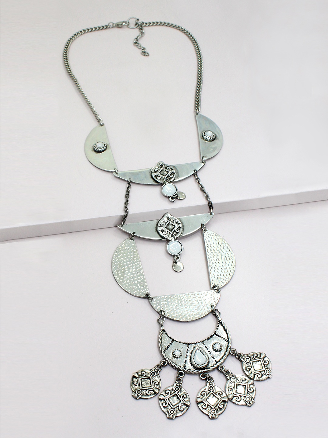 

Runway Ritual Silver-Toned & White Metal Silver-Plated Layered Necklace