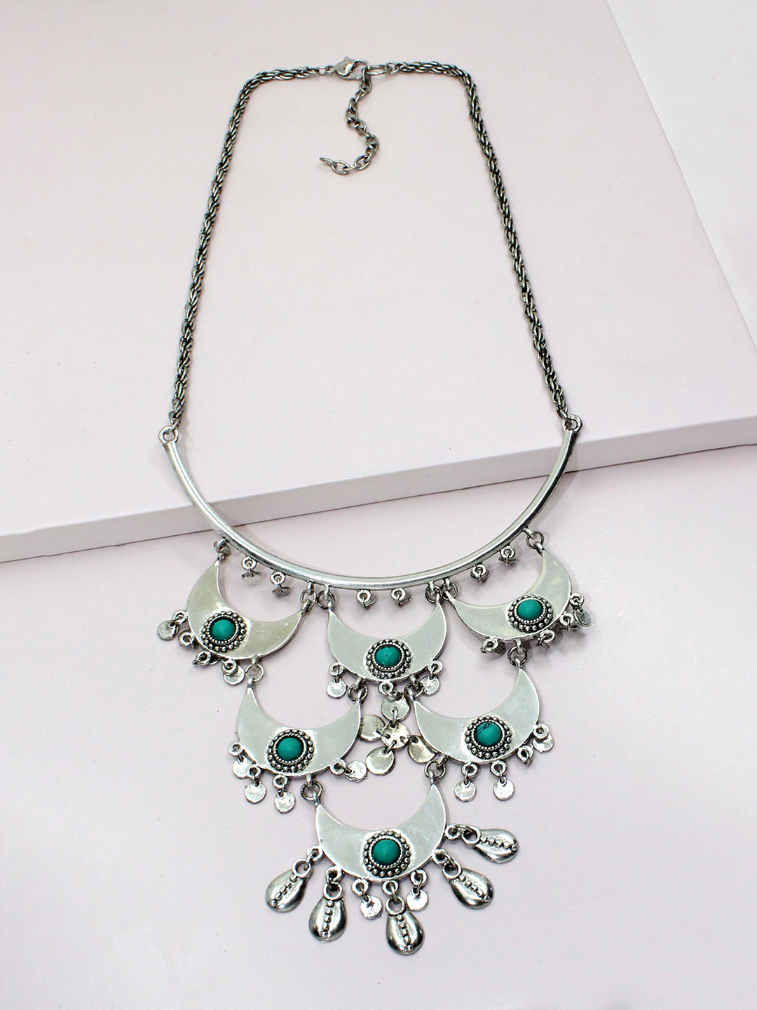 

Runway Ritual Silver-Plated & Sea Green Statement Handcrafted Necklace